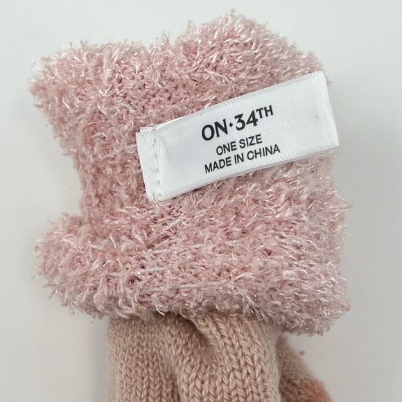 Pink Gloves Touchscreen Knit Ribbed Warm Winter Fuzzy Cuff Cozy Lined Glove Bow - Picture 15 of 17